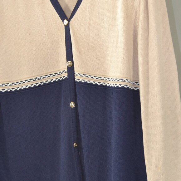 ST John Collection By Marie Gray Navy Blue and Tan Sweater size 16 - Picture 2 of 9
